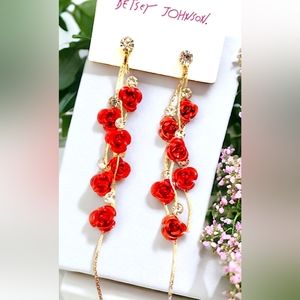 Gold-plated Red Crystal Rose tassel earrings with silver post BOGO